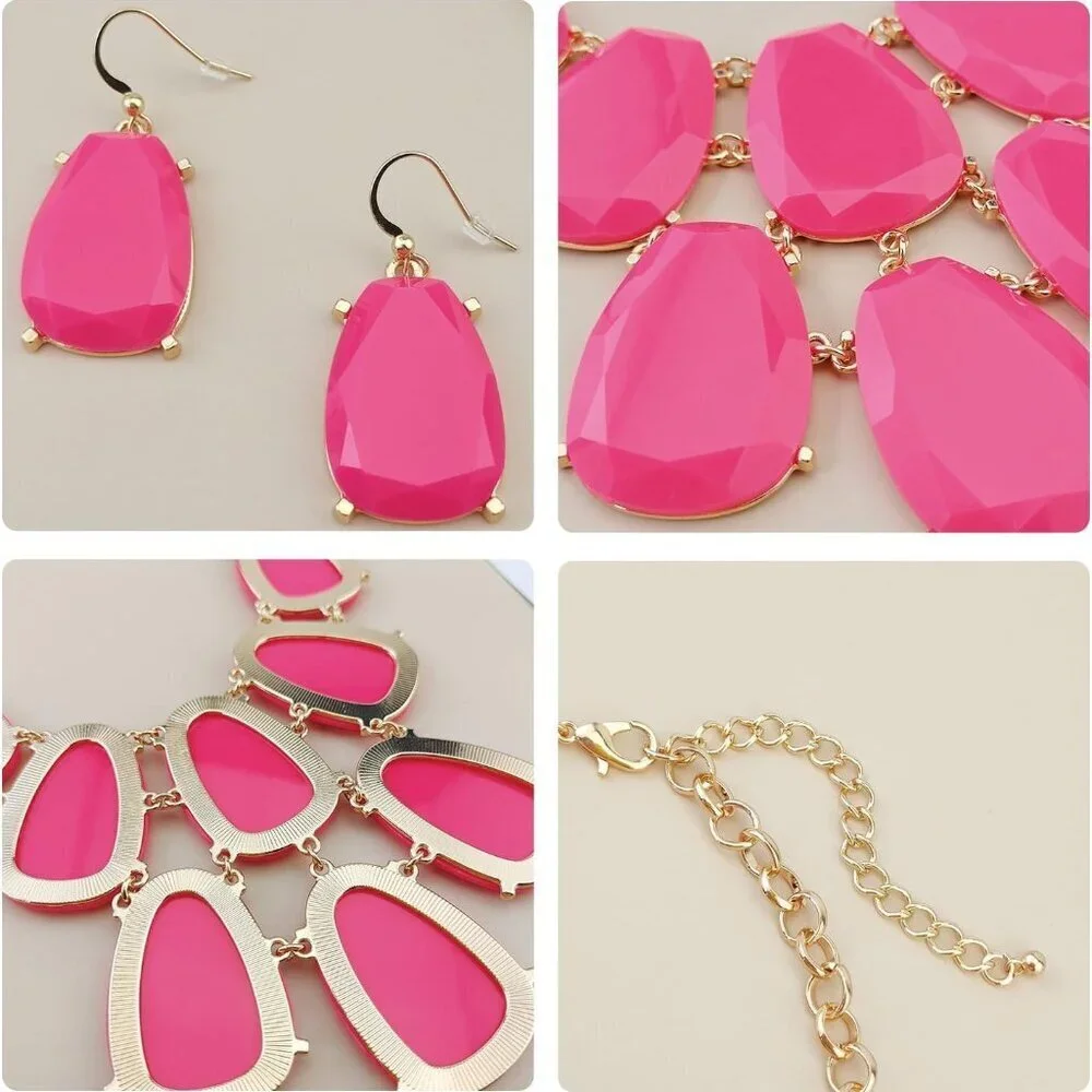 Chunky Bubble Necklace with Earrings for Women Adjustable Zinc Alloy Statement